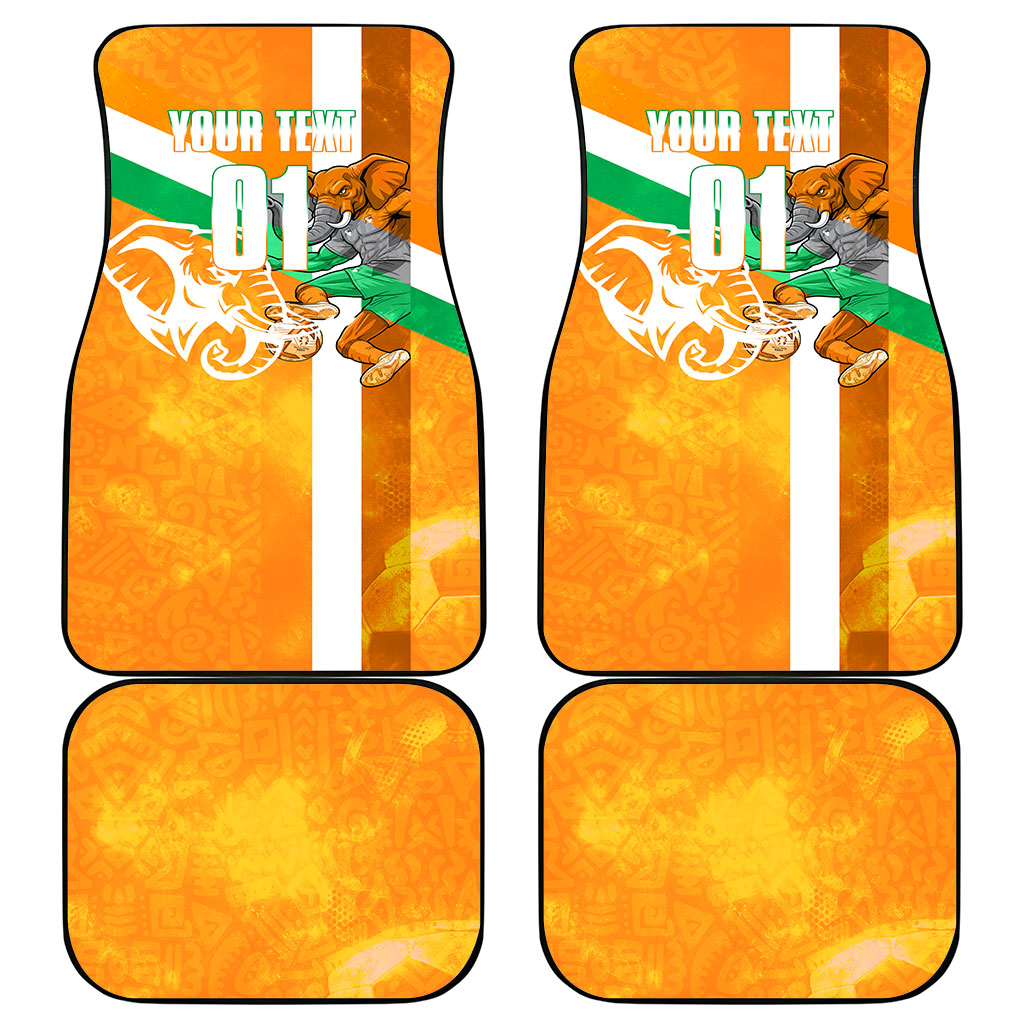 Personalized Ivory Coast Football Car Mats Elephant Mascot Flag - Comic Style Graphic