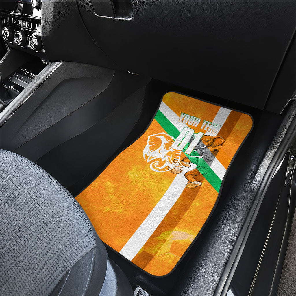 Personalized Ivory Coast Football Car Mats Elephant Mascot Flag - Comic Style Graphic