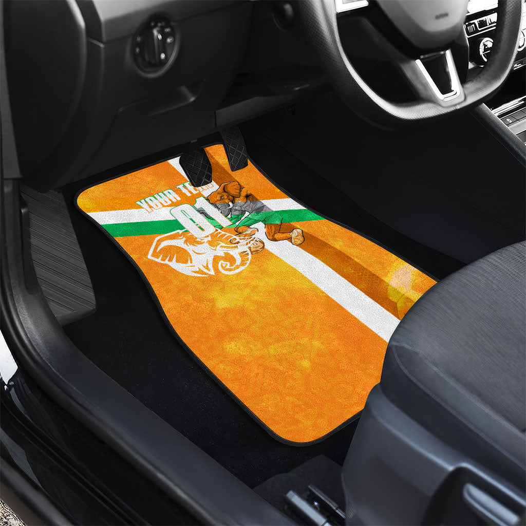 Personalized Ivory Coast Football Car Mats Elephant Mascot Flag - Comic Style Graphic