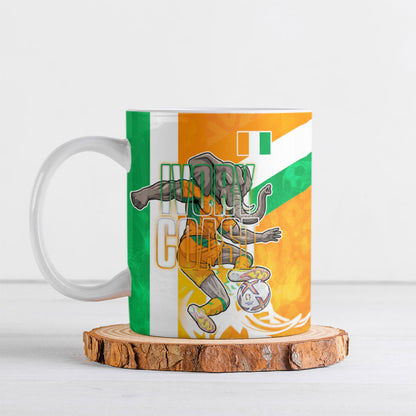 Personalized Ivory Coast Football Ceramic Mug Elephant Mascot Flag - Comic Style Graphic
