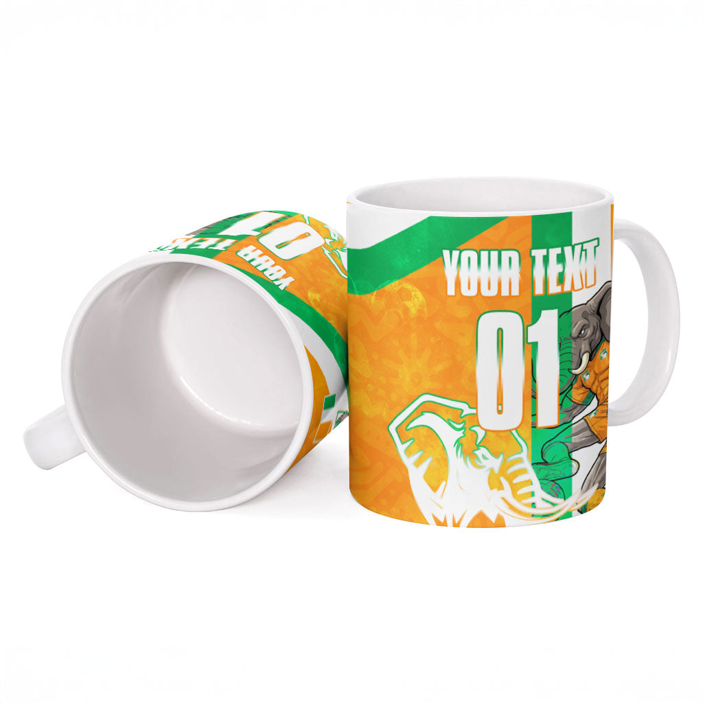 Personalized Ivory Coast Football Ceramic Mug Elephant Mascot Flag - Comic Style Graphic
