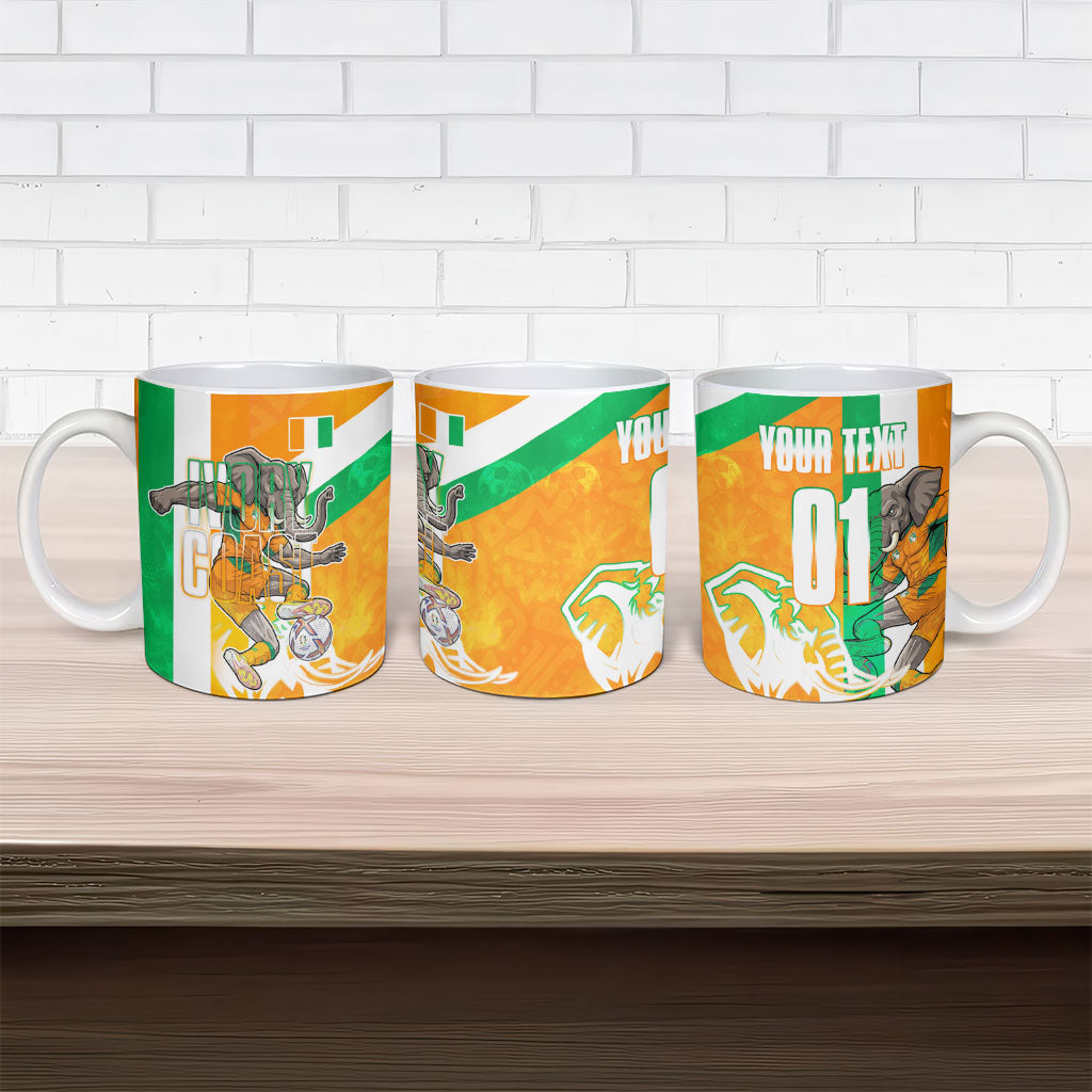 Personalized Ivory Coast Football Ceramic Mug Elephant Mascot Flag - Comic Style Graphic
