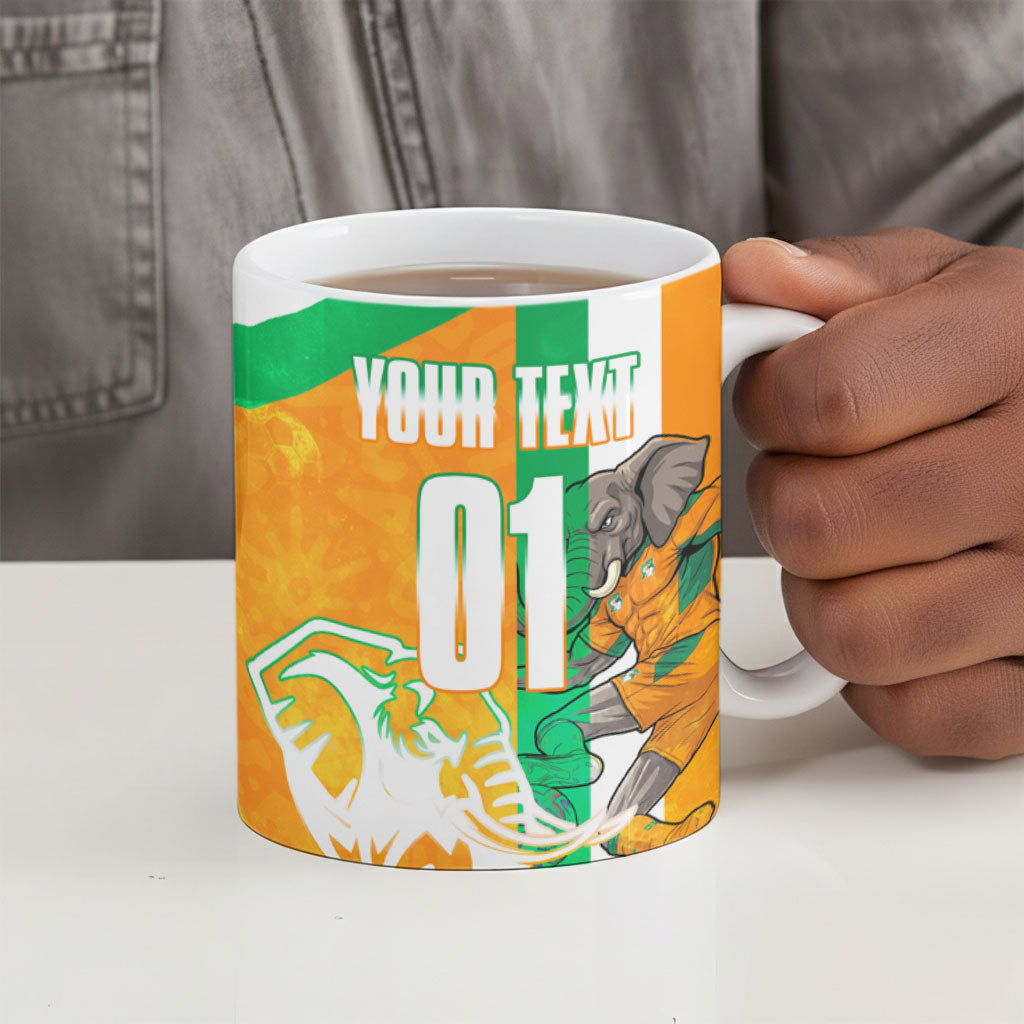 Personalized Ivory Coast Football Ceramic Mug Elephant Mascot Flag - Comic Style Graphic