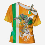 Personalized Ivory Coast Football Cross Shoulder Shirt Elephant Mascot Flag - Comic Style Graphic