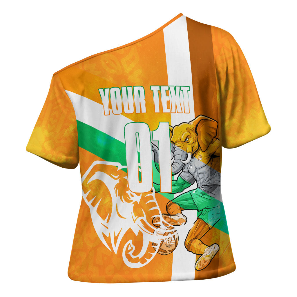 Personalized Ivory Coast Football Cross Shoulder Shirt Elephant Mascot Flag - Comic Style Graphic