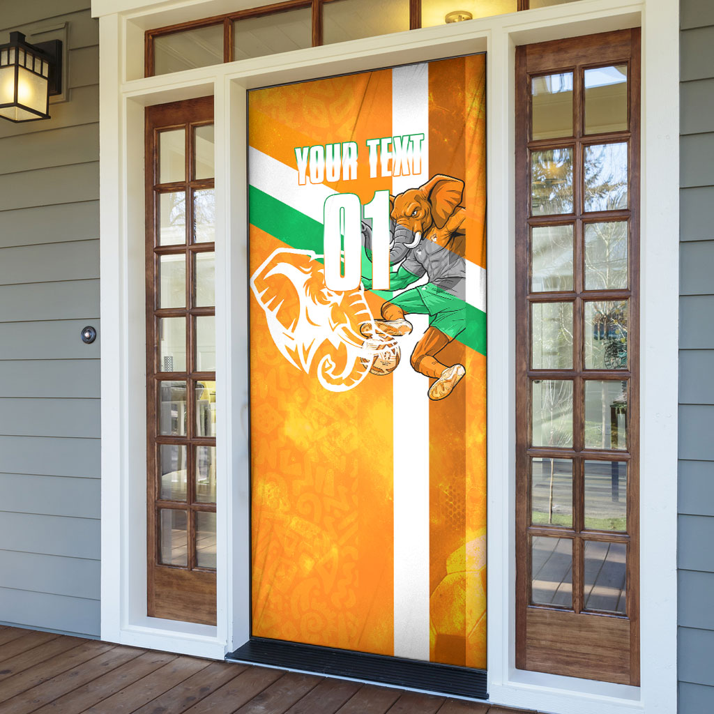 Personalized Ivory Coast Football Door Cover Elephant Mascot Flag - Comic Style Graphic