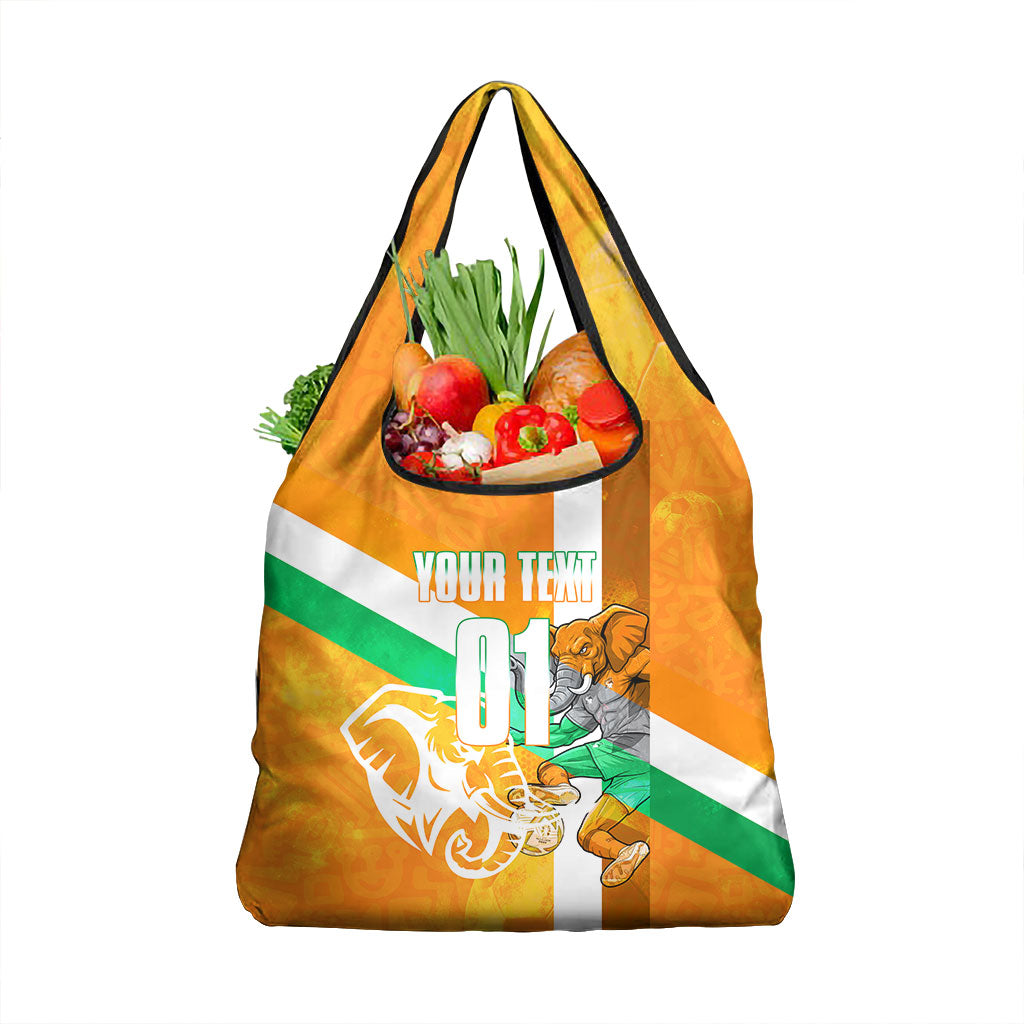 Personalized Ivory Coast Football Grocery Bag Elephant Mascot Flag - Comic Style Graphic