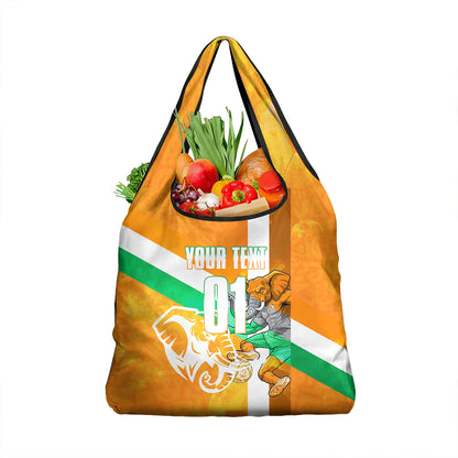 Personalized Ivory Coast Football Grocery Bag Elephant Mascot Flag - Comic Style Graphic