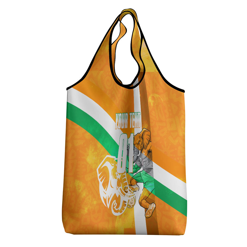 Personalized Ivory Coast Football Grocery Bag Elephant Mascot Flag - Comic Style Graphic
