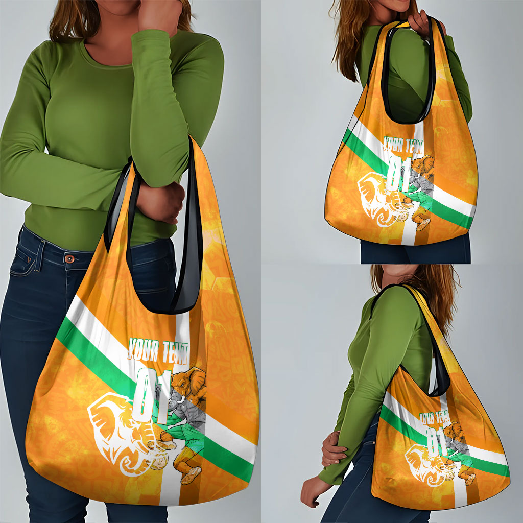 Personalized Ivory Coast Football Grocery Bag Elephant Mascot Flag - Comic Style Graphic