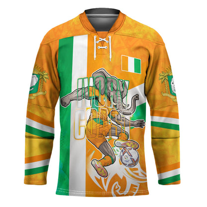 Personalized Ivory Coast Football Hockey Jersey Elephant Mascot Flag - Comic Style Graphic