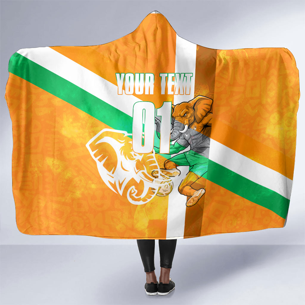 Personalized Ivory Coast Football Hooded Blanket Elephant Mascot Flag - Comic Style Graphic