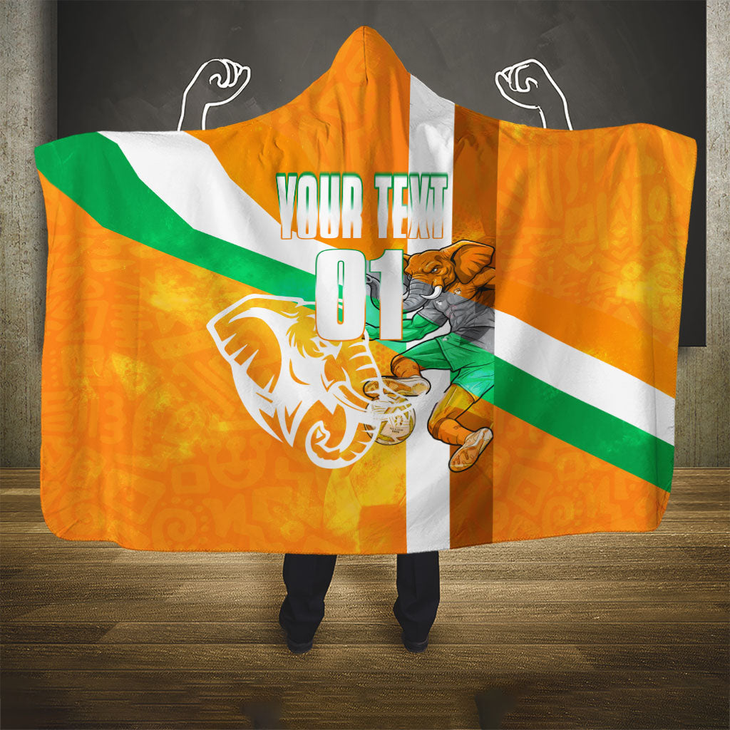 Personalized Ivory Coast Football Hooded Blanket Elephant Mascot Flag - Comic Style Graphic