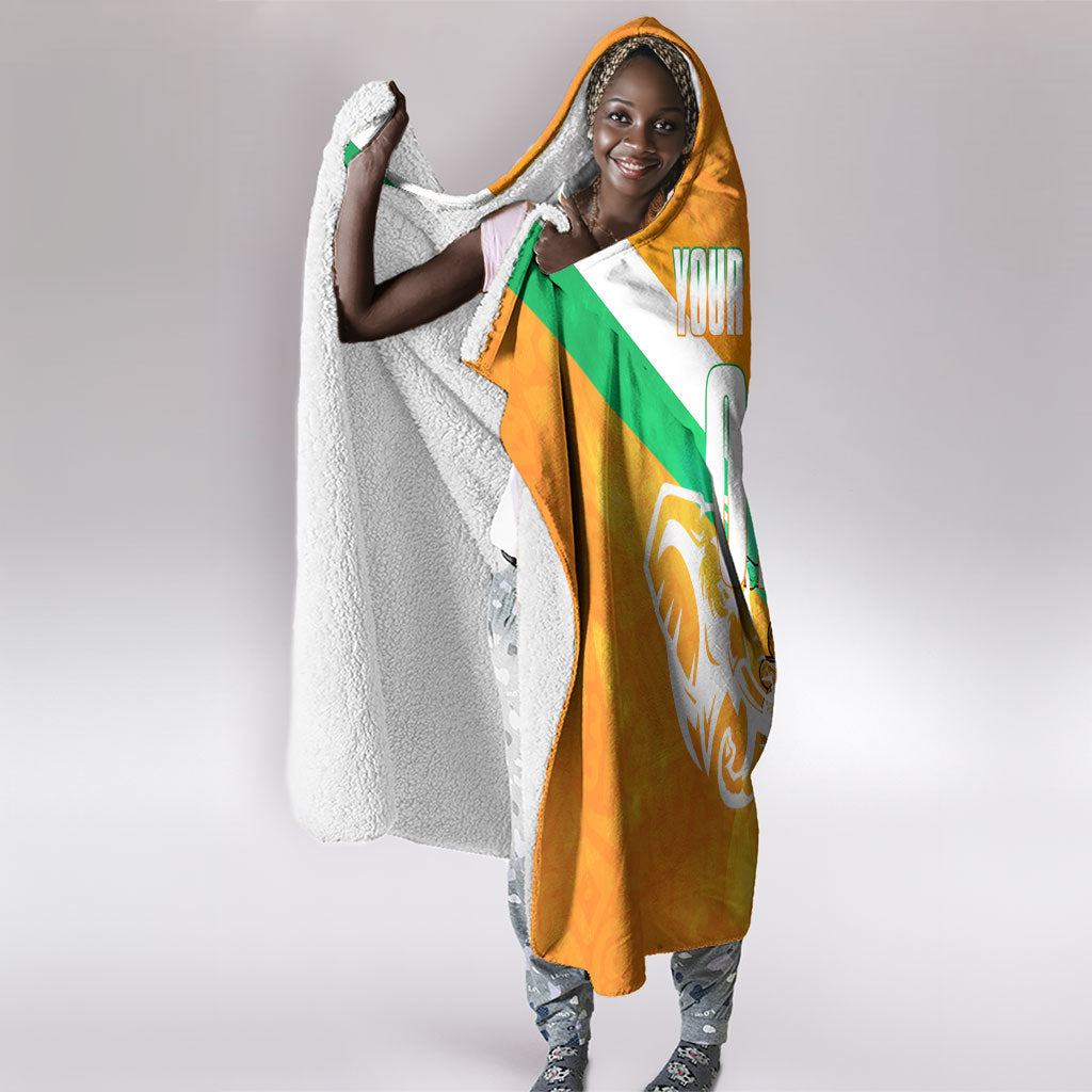 Personalized Ivory Coast Football Hooded Blanket Elephant Mascot Flag - Comic Style Graphic