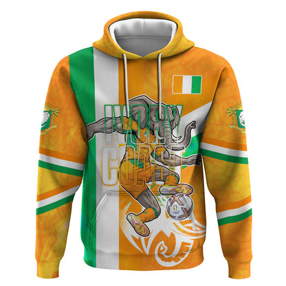 Personalized Ivory Coast Football Hoodie Elephant Mascot Flag - Comic Style Graphic