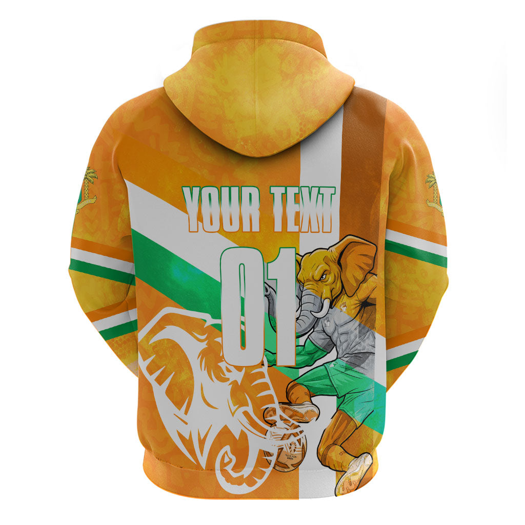 Personalized Ivory Coast Football Hoodie Elephant Mascot Flag - Comic Style Graphic