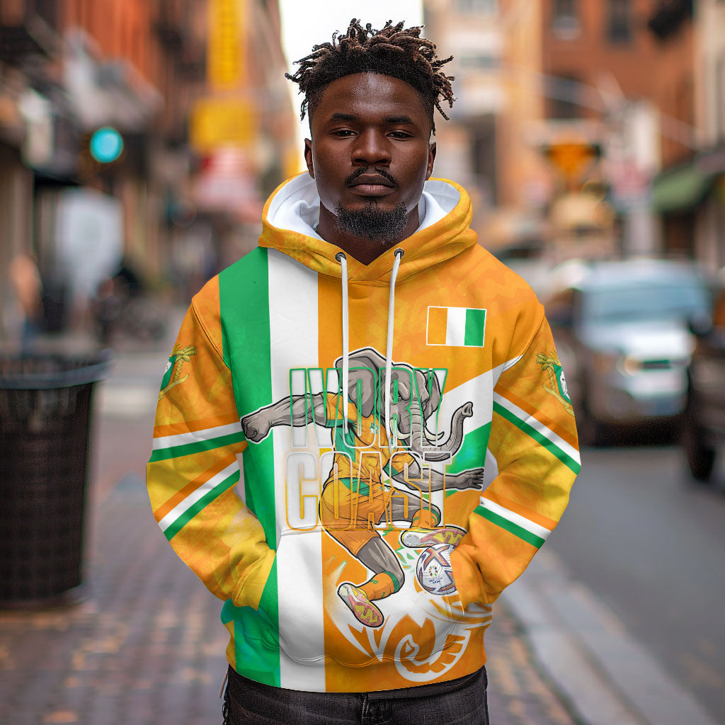 Personalized Ivory Coast Football Hoodie Elephant Mascot Flag - Comic Style Graphic