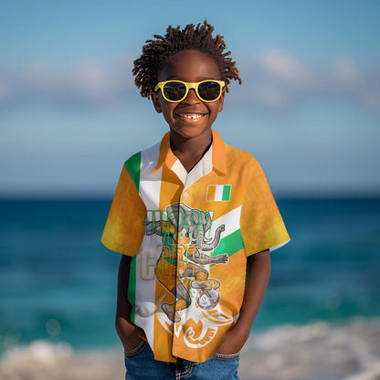 Personalized Ivory Coast Football Kid Hawaiian Shirt Elephant Mascot Flag - Comic Style Graphic