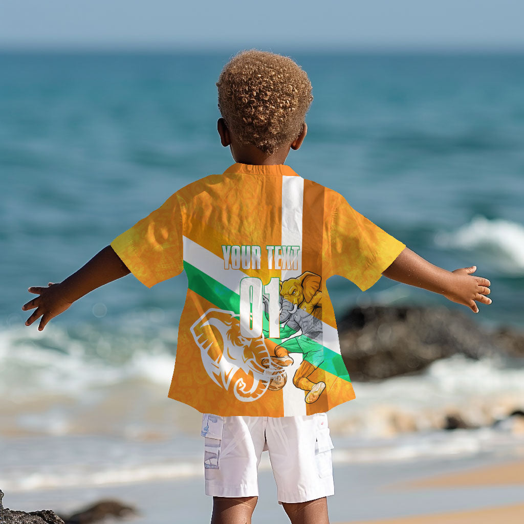Personalized Ivory Coast Football Kid Hawaiian Shirt Elephant Mascot Flag - Comic Style Graphic