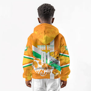 Personalized Ivory Coast Football Kid Hoodie Elephant Mascot Flag - Comic Style Graphic