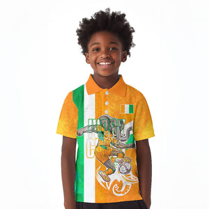 Personalized Ivory Coast Football Kid Polo Shirt Elephant Mascot Flag - Comic Style Graphic