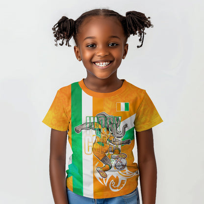 Personalized Ivory Coast Football Kid T shirt Elephant Mascot Flag - Comic Style Graphic