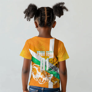Personalized Ivory Coast Football Kid T shirt Elephant Mascot Flag - Comic Style Graphic
