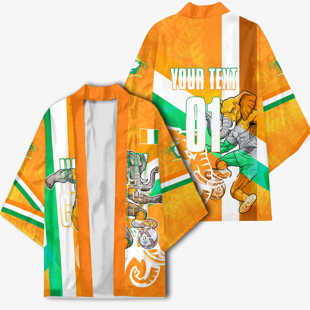 Personalized Ivory Coast Football Kimono Elephant Mascot Flag - Comic Style Graphic