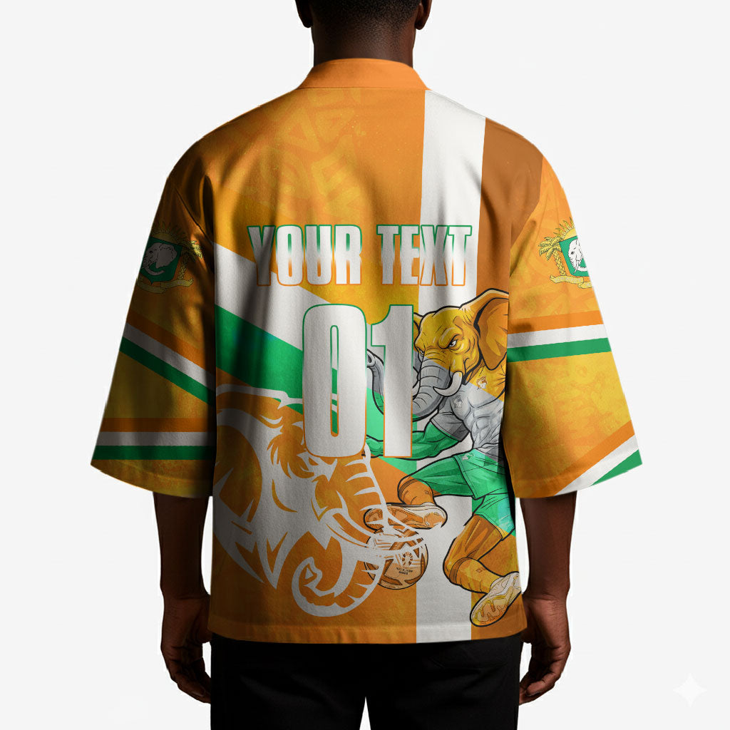 Personalized Ivory Coast Football Kimono Elephant Mascot Flag - Comic Style Graphic