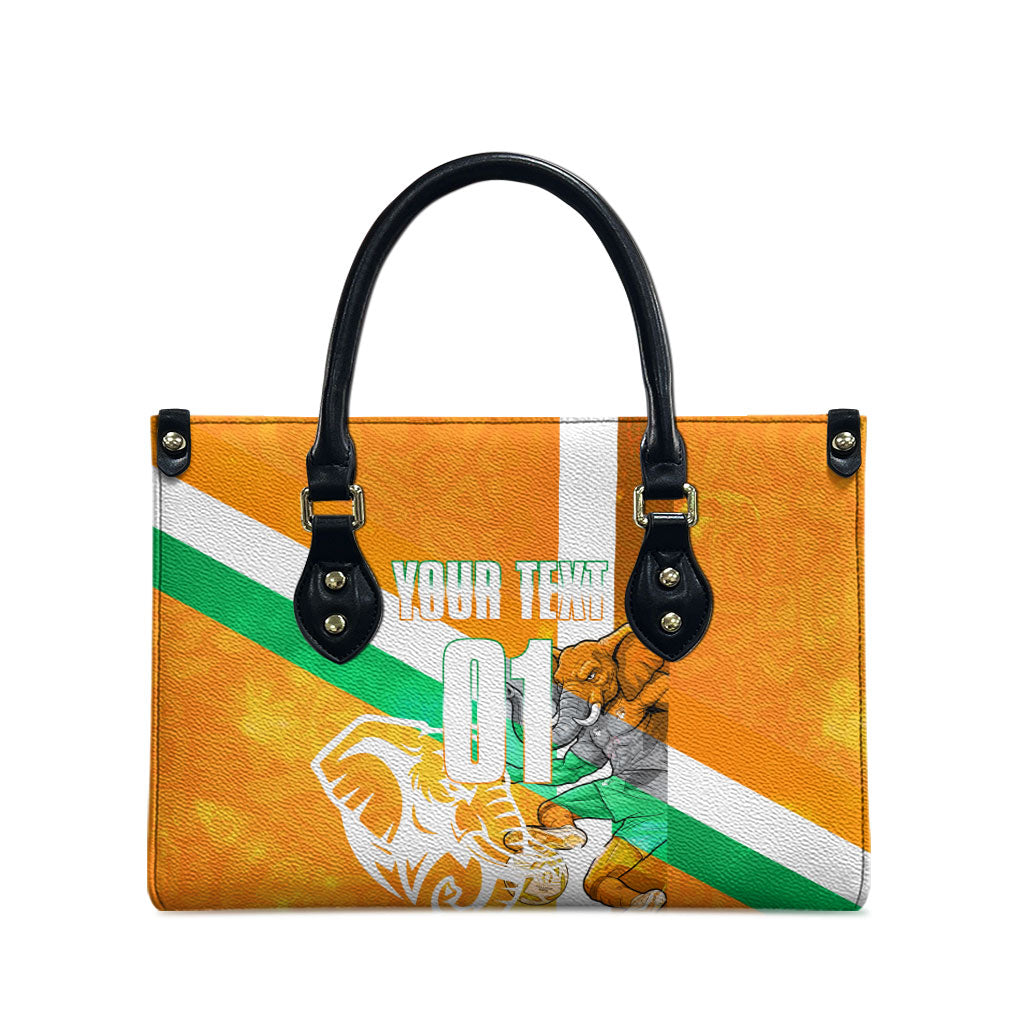 Personalized Ivory Coast Football Leather Bag Elephant Mascot Flag - Comic Style Graphic