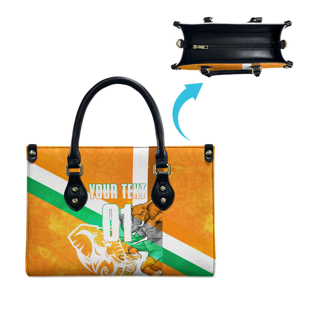 Personalized Ivory Coast Football Leather Bag Elephant Mascot Flag - Comic Style Graphic