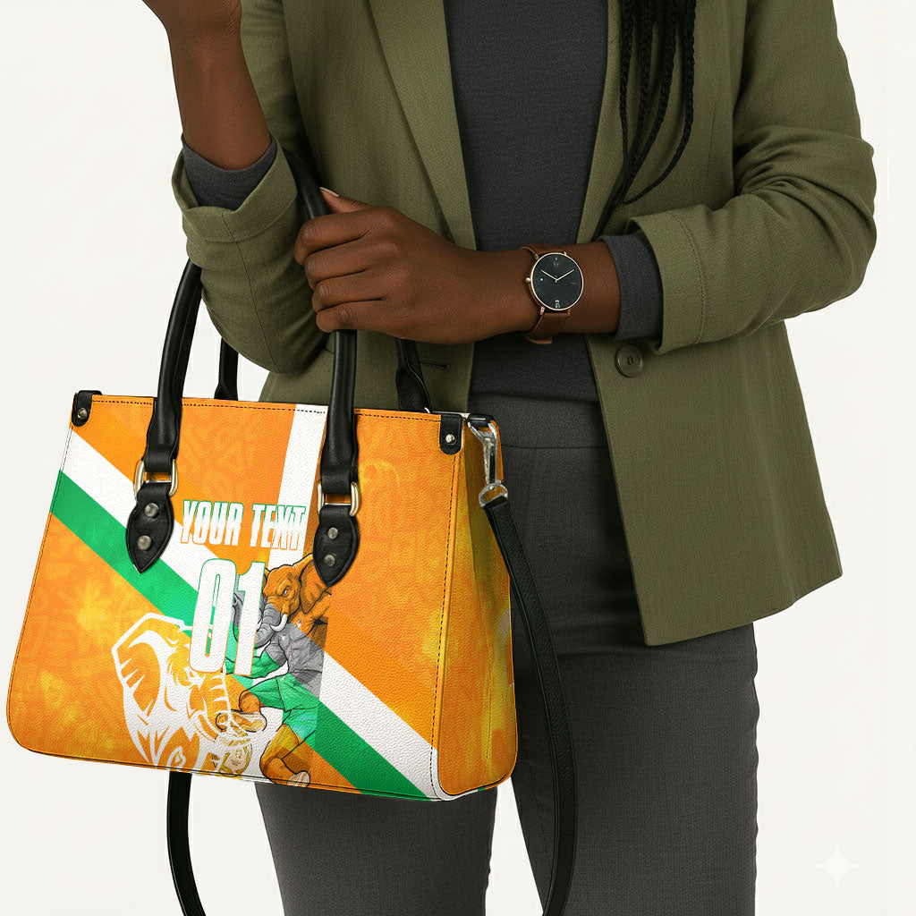 Personalized Ivory Coast Football Leather Bag Elephant Mascot Flag - Comic Style Graphic