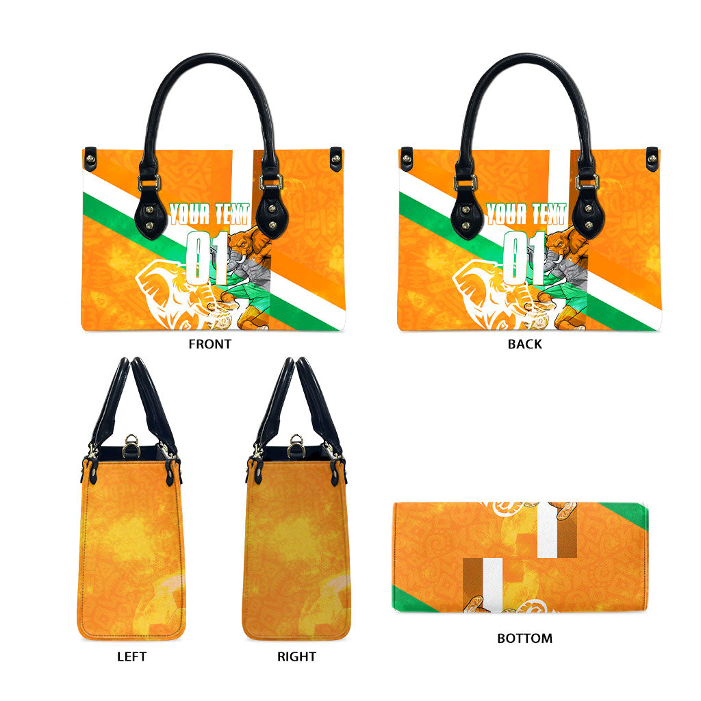 Personalized Ivory Coast Football Leather Bag Elephant Mascot Flag - Comic Style Graphic