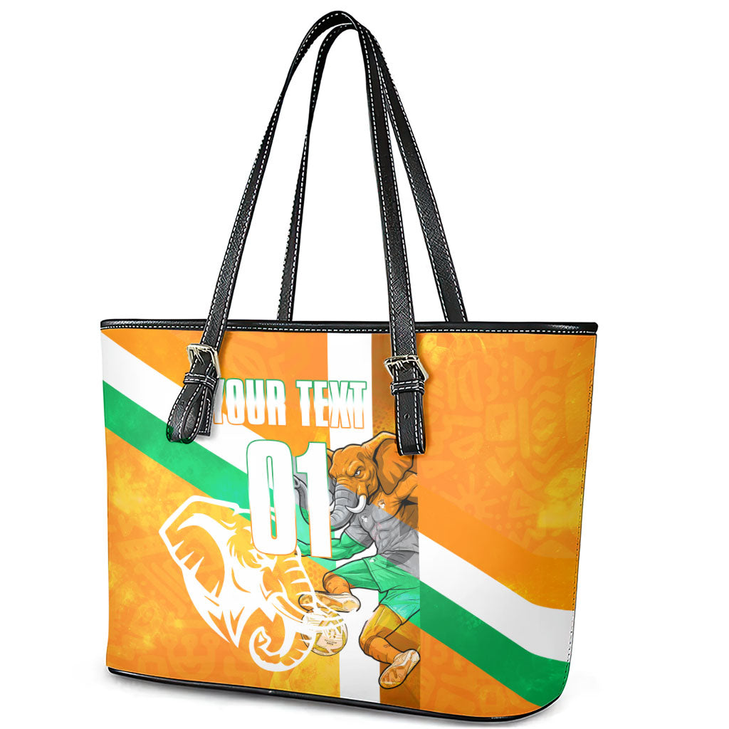 Personalized Ivory Coast Football Leather Tote Bag Elephant Mascot Flag - Comic Style Graphic