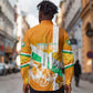 Personalized Ivory Coast Football Long Sleeve Button Shirt Elephant Mascot Flag - Comic Style Graphic