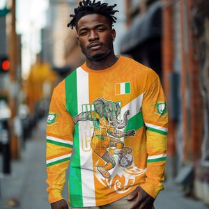 Personalized Ivory Coast Football Long Sleeve Shirt Elephant Mascot Flag - Comic Style Graphic