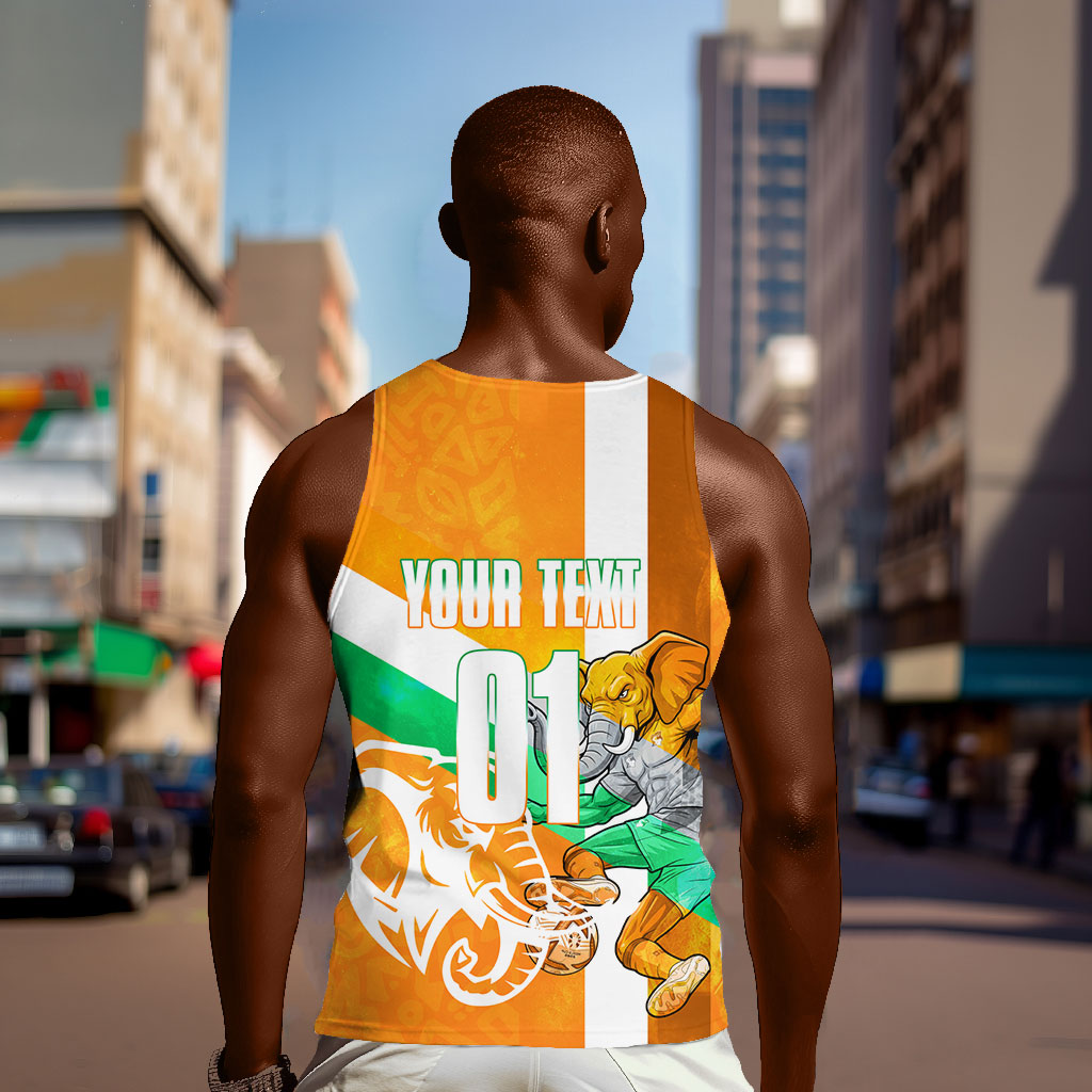 Personalized Ivory Coast Football Men Tank Top Elephant Mascot Flag - Comic Style Graphic