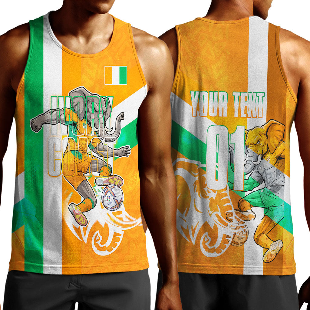 Personalized Ivory Coast Football Men Tank Top Elephant Mascot Flag - Comic Style Graphic