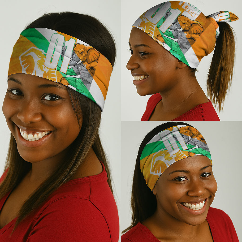Personalized Ivory Coast Football Neck Gaiter Elephant Mascot Flag - Comic Style Graphic