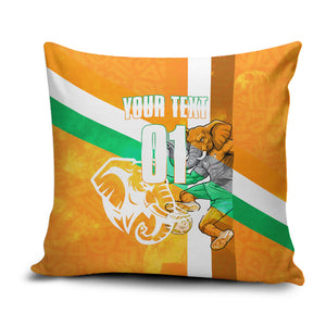 Personalized Ivory Coast Football Pillow Cover Elephant Mascot Flag - Comic Style Graphic