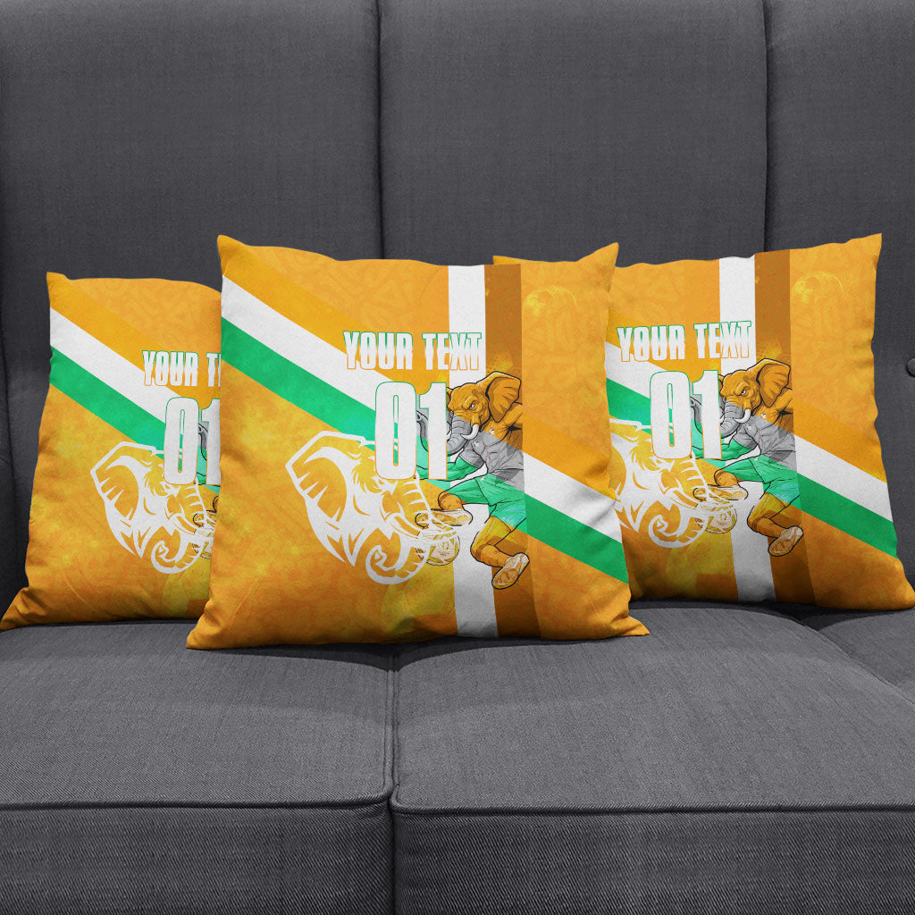 Personalized Ivory Coast Football Pillow Cover Elephant Mascot Flag - Comic Style Graphic