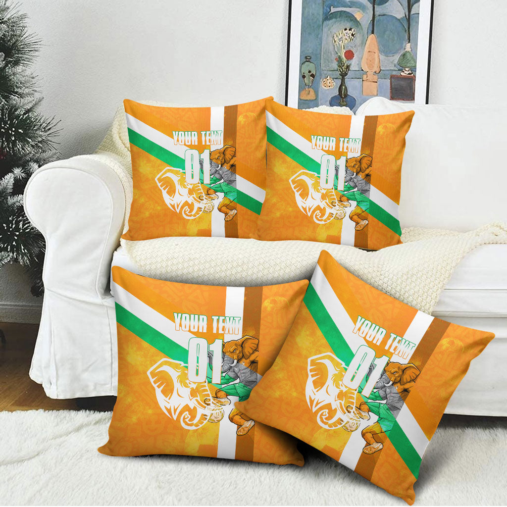 Personalized Ivory Coast Football Pillow Cover Elephant Mascot Flag - Comic Style Graphic