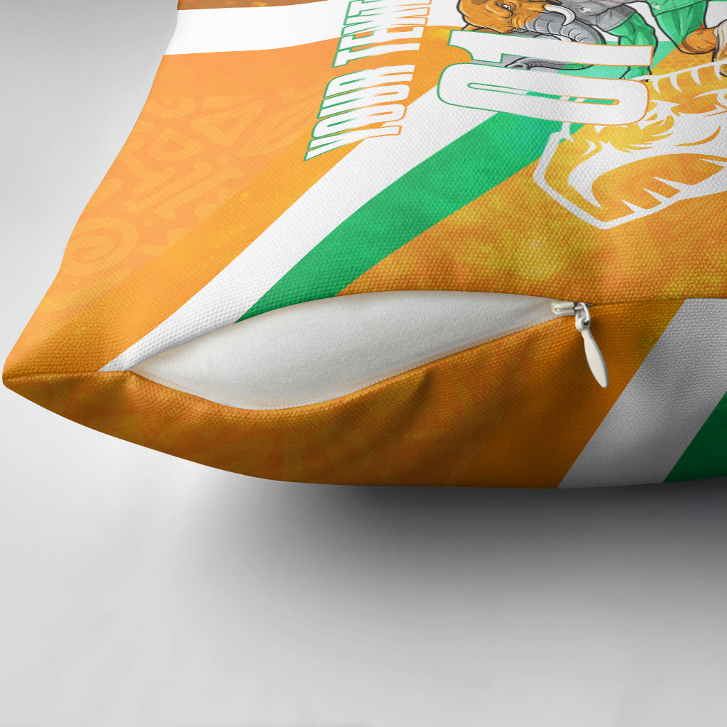 Personalized Ivory Coast Football Pillow Cover Elephant Mascot Flag - Comic Style Graphic