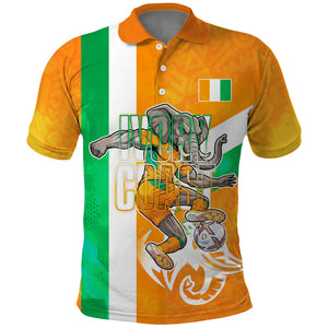 Personalized Ivory Coast Football Polo Shirt Elephant Mascot Flag - Comic Style Graphic