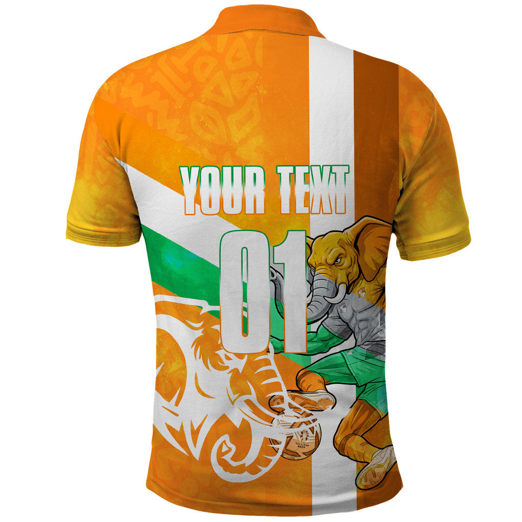 Personalized Ivory Coast Football Polo Shirt Elephant Mascot Flag - Comic Style Graphic