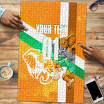 Personalized Ivory Coast Football Puzzle Elephant Mascot Flag - Comic Style Graphic