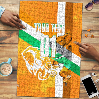 Personalized Ivory Coast Football Puzzle Elephant Mascot Flag - Comic Style Graphic