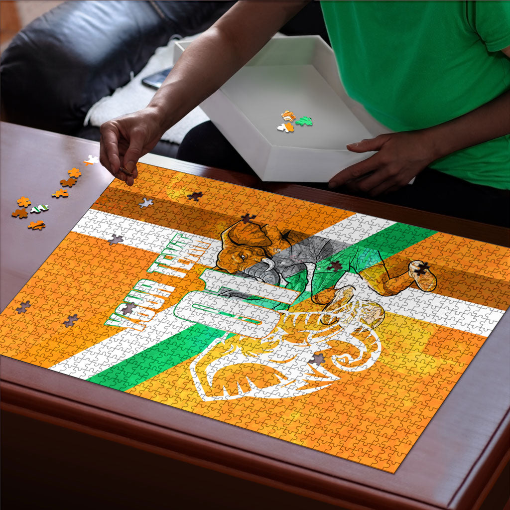 Personalized Ivory Coast Football Puzzle Elephant Mascot Flag - Comic Style Graphic