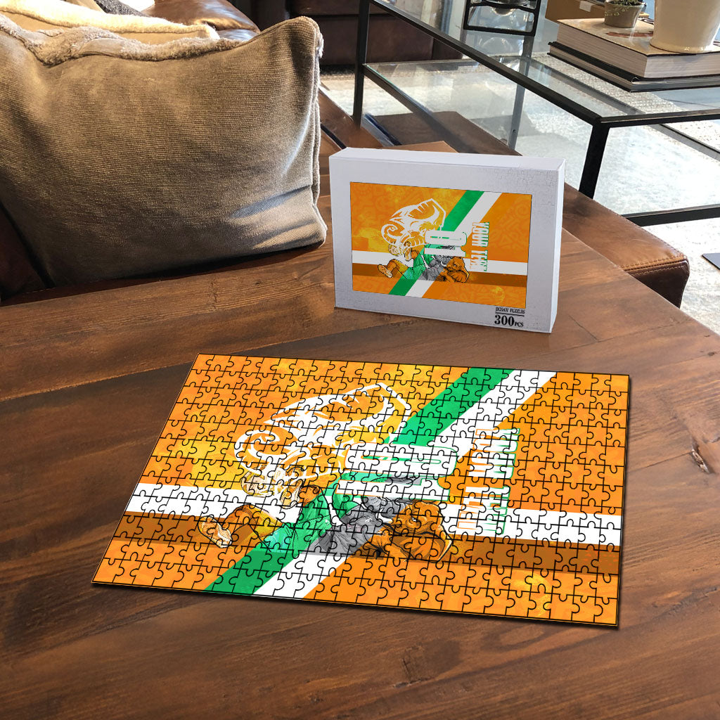 Personalized Ivory Coast Football Puzzle Elephant Mascot Flag - Comic Style Graphic