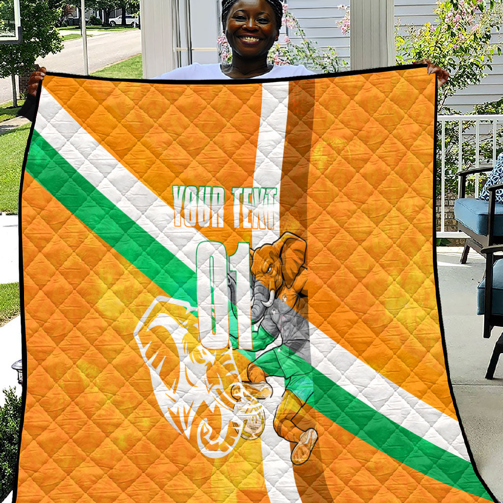 Personalized Ivory Coast Football Quilt Elephant Mascot Flag - Comic Style Graphic